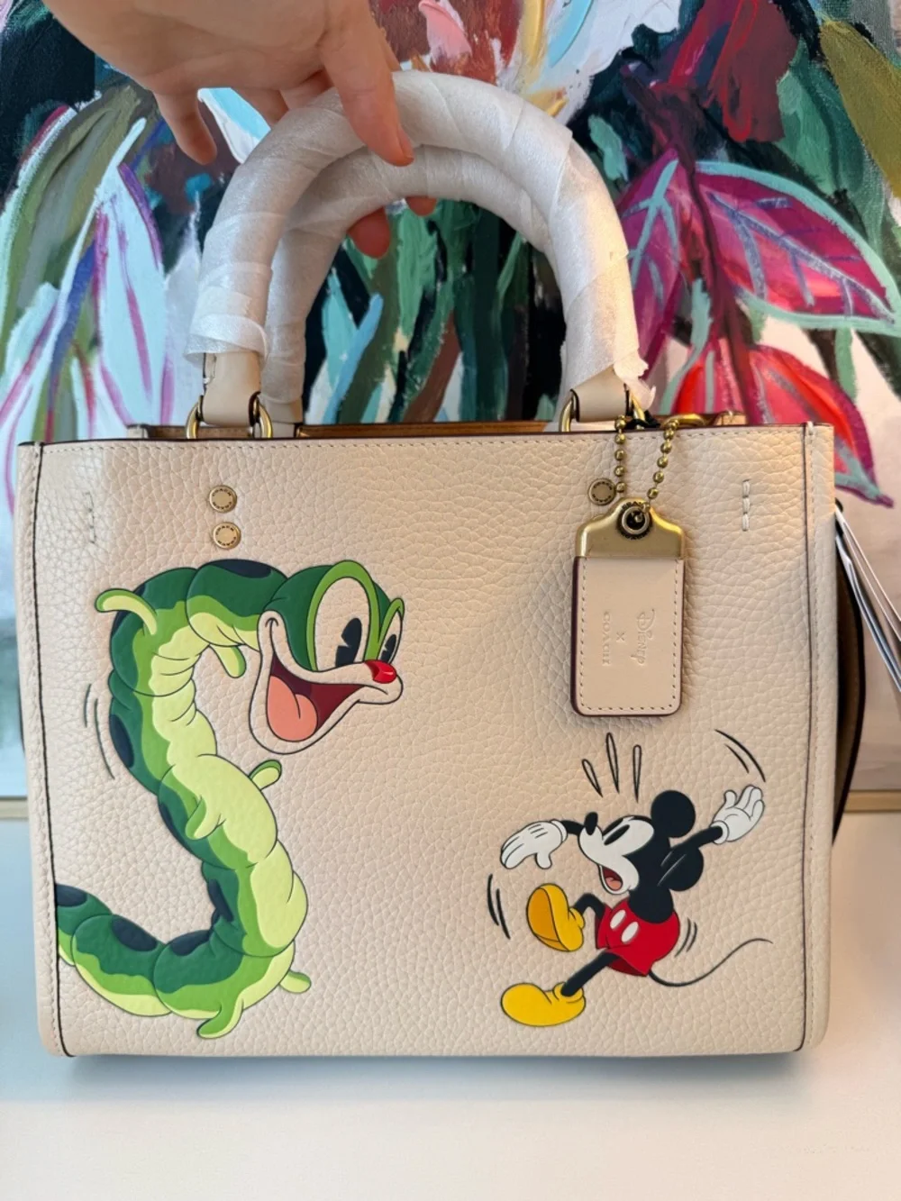 NWT COACH X DISNEY IVORY LEATHER ROGUE 25 WITH MICKEY MOUSE & CATERPILLAR CH461 - Picture 1 of 13